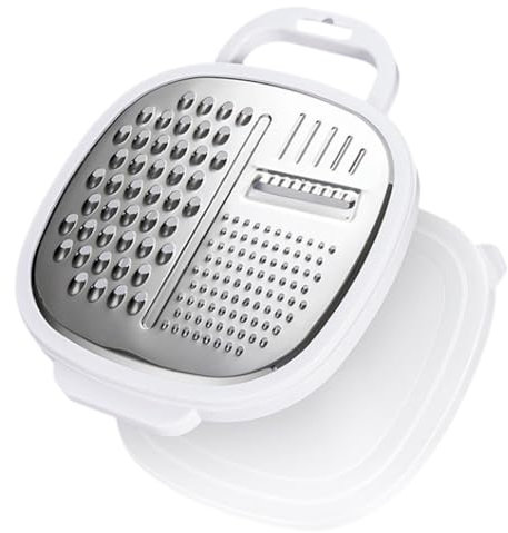 Affettaverdure manuale – Grattugia in acciaio inox e cestello di scarico per aglio, zenzero, frutta e verdura, 24,5 x 19 x 6 cm