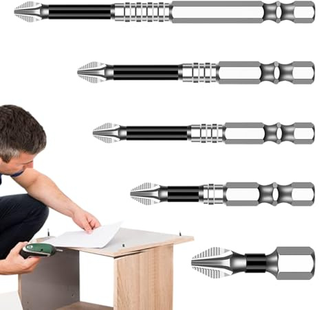 Lot de 5 cruciformes K5 antidérapants, S2 haute dureté, magnétique puissant 5A, anti-revêtement noir, compatible avec les forets de tournevis électriques