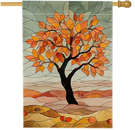 Gartenflagge mit Herbstblättern, Orangenbaum, Heimdekoration, Gartenbanner, doppelseitig, Stoff, Hofflagge, Outdoor-Rasen-Akzente, saisonale Thanksgiving-Dekoration, 71,1 x 101,6 cm
