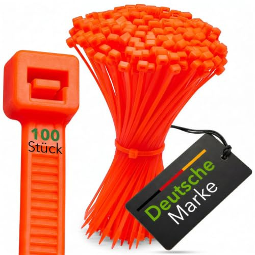 Kabelbinder-Shop Neon Orange Cable Ties 4.8 x 290 mm I Pack of 100 Weatherproof & Stable for Indoor and Outdoor Use I Visible Cable Organisation for Events, Clubs & Stages