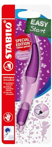 STABILO - Ergonomischer Tintenroller für Rechtshänder - EASYoriginal | pink, 3D DreamWorld, löschbar blau, inkl. Patrone, Blister