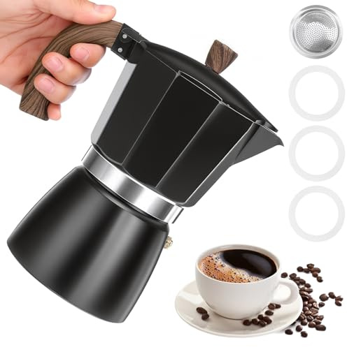 Moka Pot 3-6 Cup(300ml) With Gasket And Filter,Gas & Electric Stove Top