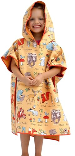 Tyrrell Katz Kids Woodland Animals Hooded Poncho Towel, Microfibre, Quick Dry, Beach Swim Bath Changing Robe for Boys & Girls, Age 2-6