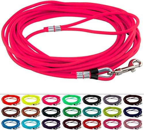 LENNIE Runde BioThane Schleppleine für Hunde ab 25kg, Ø 8mm, 3m lang, mit Handschlaufe, Neon-Pink