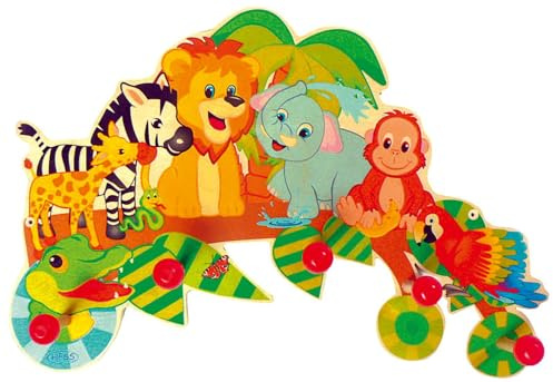 Hess Holzspielzeug 30305 - Appendiabiti in Legno, Serie Jungle, con 5 Ganci, per bambin, Fatto a Mano, Come Un Eye-Catcher in Ogni Camera dei Bambini e corridoio, Multicolore