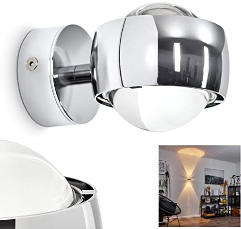 Wandlampe Sapri halbrunde - verchromter Raumfluter aus Metall mit Glas-Linsen - indirektes Licht in Form von zwei Lichtkegeln - ohne Leuchtmittel