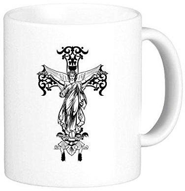Religion Christentum Belief Kirche schwarz Heiligen Kreuz Winkel Kultur, Design Art Illustration Muster Classic Tasse Weiß Keramik Keramik Tasse Milch Kaffee mit Griffe 350 ml