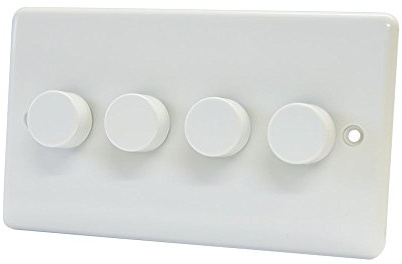 10A Light Dimmer Switch 4 Gang 2 Way - Push On Off 400W - Plastic White