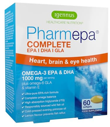 Pharmepa COMPLETE Omega 3 Fischöl und Omega 6- GLA Nachtkerzenöl 1000 mg EPA & DHA, schnell wirkende rTG Form, 60 Kapseln