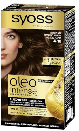 Syoss Oleo Intense - Tono 4-18 Chocolate – Coloración permanente Sin Amoníaco – Cobertura profesional de canas – Resultados de peluquería