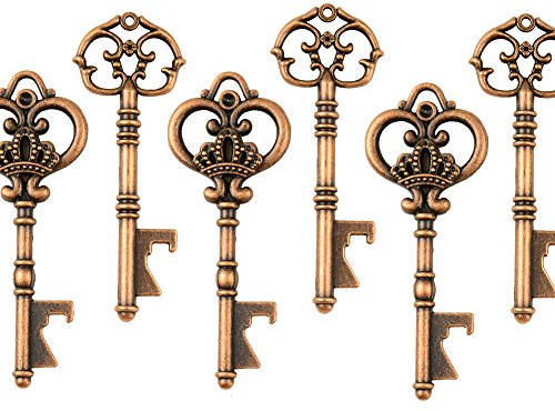 Mixed 20 Extra Große Schlüssel Flaschenöffner Antik Kupfer Skelett Schlüssel Hochzeit Gunst - 2 Arten, 20 Schlüsselöffner (Antik Kupfer) | Große Schlüsselanhänger Flaschenöffner Set mit 2 Designs für Party, Hochzeit, Feier, Dekoration und Souvenir Geschenk