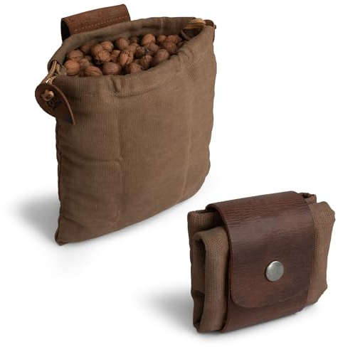 Hide & Drink, Foraging Pouch (Collapsible) for Hiking, Treasures & Seashells Bag, Easy Looping Around Belts, Grocery Storage, Waxed Canvas, Handmade, Fatigue