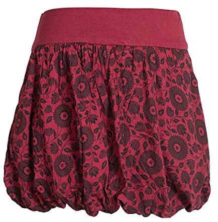 Vishes - Alternative Bekleidung - Damen Ballon-Rock aus Baumwoll-Jersey mit Blumen-Druck und Taschen dunkelrot 40