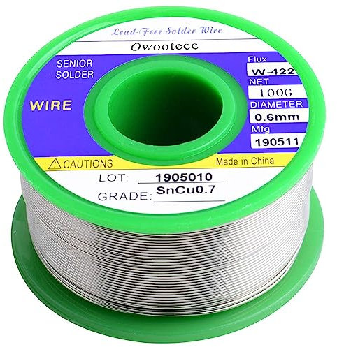 Owootecc Lötzinn, bleifreier Löt draht mit Kolophonium kern (Sn99,3 Cu0,7/0,6mm,100g) zum Elektrolöten und Heimwerken