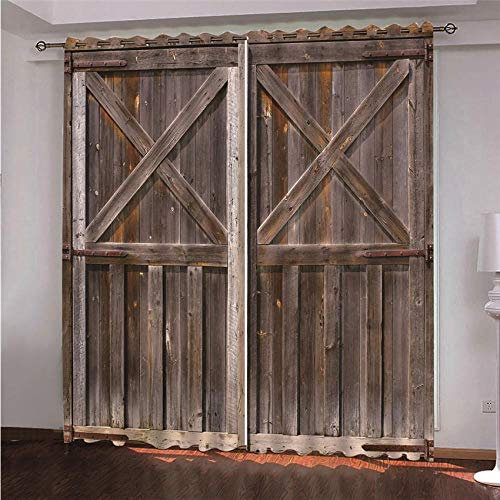 ZXYLSL 3D gedruckt Gardine Vorhänge - Dielen Türen Holzoptik-Braun - Verdunklungsvorhang - Ösen Verdunklungsgardine Polyester Vorhänge für Schlafzimmer 75 x 166cm x 2