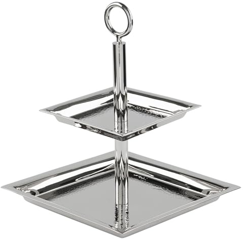 Fink 2-stöckige Etagere 24x24 cm eckiges Stufentablett Edelstahl gehämmert mit Griff