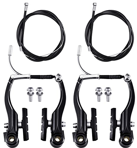 Riakrum 2 Sets Bike Brakes Include 2 Pairs V-type Brakes with 2 Pieces Braking Cables and 4 Pieces Cable End Caps for Mountain Bikes