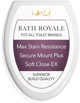 Bath Royale Slow Close Toilet Seat BR501-00 White Elongated, Stain-Resistant and Easy to Keep Clean, Heavy Duty Fits All Toilet Brands, Executive Series