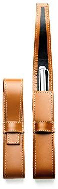 DELMON VARONE - Personalisierbares Schreibgeräteetui Premium Cambridge Top Grain Leder Braun, Stifte Etui mit Verschlusslasche für 1 Schreibgerät, Schreibetui mit Gravur & Namen für Kugelschreiber