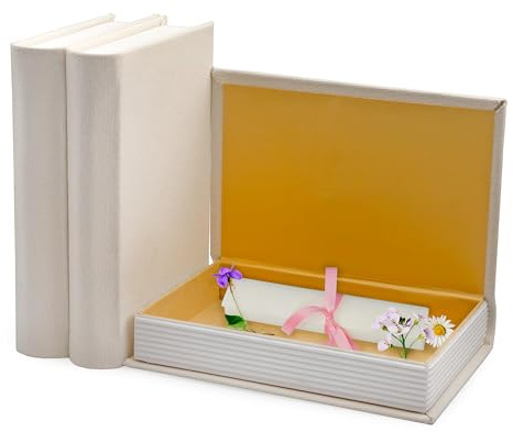 AuldHome Design Faux Book Stack (Cream); Blank Set of 3 Decorative Books for DIY Crafts and Home Decor