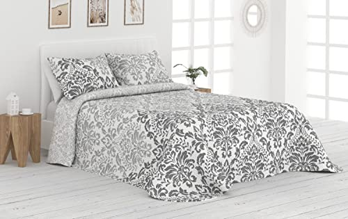 Liniva Home Colcha Bouti Reversible Cosida - Modelo Naomi - Gris, Cama 105 cm
