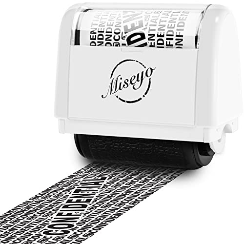 Miseyo Roller Stamp Identity Theft 1.5 Inch Privacy Protection - White | Address Blocker Stamp, Confidential Data Defender, Easy to Scroll, Refillable ink, Personal Information Blockout