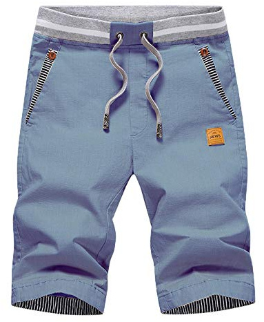 JustSun Pantalones Cortos Hombre Verano Shorts Lino Algodon Casual Chino Pantalon Corto Cintura Elastica Azul Vaquero 2XL