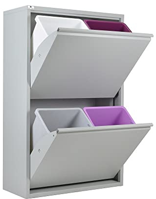 StarMart Mülleimer für Mülltrennung | EcoPatty | Mülltrennung | Metallschrank | platzsparend | Innen- und Außenbereich | 2 Fächer | 4 Eimer | 60 Liter | fertig montiert | Grau