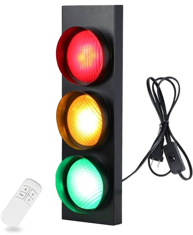 HOMIER Traffic Light Wall Lamp, Retro Style Traffic LED Lamp with Remote Control, Fun Room Traffic Stop Light Decor for Children's Day, Classroom, Kids Bedroom, Living Room, Club, Bar, Pub