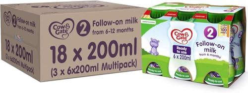 Cow & Gate 2 Follow On Baby Milk Ready to Use Liquid Formula, 6-12 Months, 200 ml, (Pack of 18)