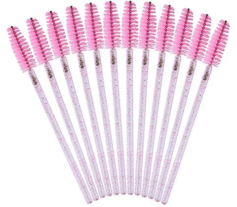 GCQQ 50Pcs Eyelash Wands Disposable, Crystal Mascara Wands Pink, Spoolies Eyelash Brushes for Lash Extensions, Eyebrow Separate