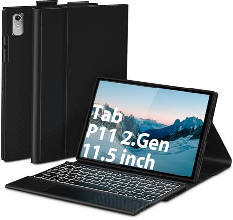 DoohowCase Hülle mit Tastatur für Lenovo Tab P11 Gen 2 11,5 Zoll, Bluetooth QWERTZ Tastatur mit 7 Farbige Beleuchtung für Lenovo P11 (2. Generation), Schwarz