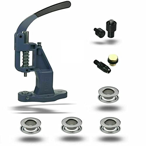 ISTA TOOLS Ösenpresse + 120 Stück (T-3) Ösen + Einsatzwerkzeug mit Lochpfeife, Messing-Ösen, Metallöse, Rundöse mit Scheibe, Messing, rostfrei (3 mm, Silber)