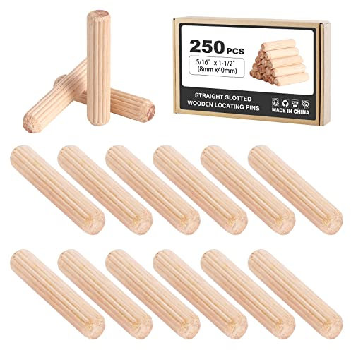 Mynoozi 250 Stücke Holzdübel, Dübel Holz, Holzdübel Set, Holzdübel 8mm, Buche Holz Dübel für Handwerker, Schreiner, Holzbearbeitung, Möbel und DIY-Crafts (8x40mm)