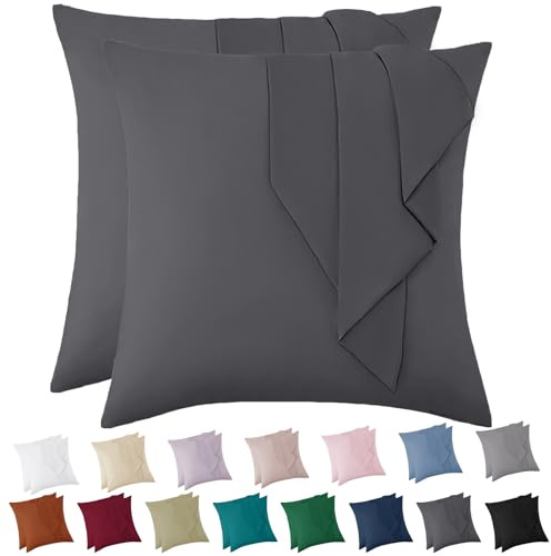 Vielit Weich Kissenbezug 80x80 cm 2er Set Kopfkissenbezug mit Reißverschluss Oeko-Tex Zertifikat Anthrazit für Allergiker
