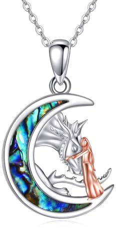 YAFEINI Drachen Kette - Silber Mond Drachen Anhänger - Schmuck für Damen und Mädchen