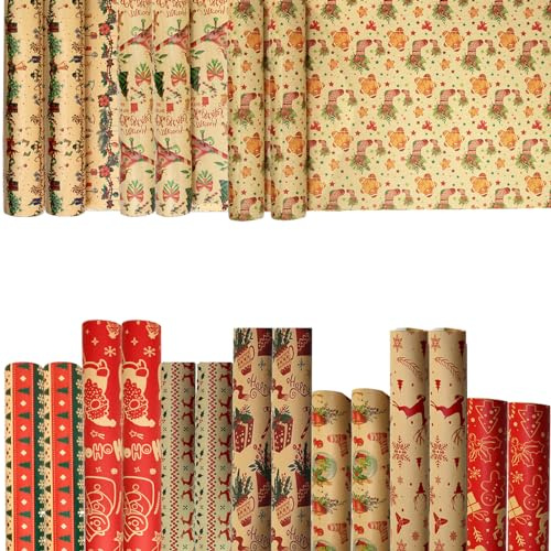 EULAPGOE Geschenkpapier Weihnachten 14 Blatt Weihnachtspapier für Kinder Geschenkverpackung Papier 70×50cm Packpapier für Xmas Weihnachten Papier Geschenke