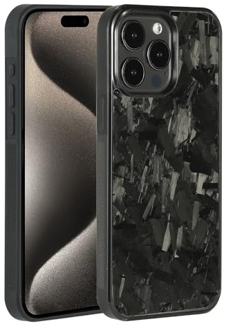 Molzar Grip Series for iPhone 15 Pro Max Case with Real Forged Carbon Fiber, Built-in Metal Plate for Magnetic Mount, Works with Qi-certified Chargers, Glossy Black/Forged