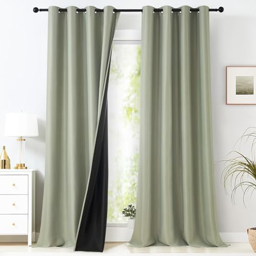 MRTREES Vorhänge Wohnzimmer Gardine Salbeigrün Blickdicht 2er Set Vorhang Jugendzimmer Abdunkelnde Vorhänge mit Ösen Thermovorhang Gegen Kälte Vorhang Schalldämmend, 260 cm Lang, 140 cm Breit