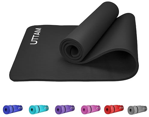 UTTAM Yoga Mat | Multi-Purpose Extra Thick Foam Exercise Mats | Stretching, Resistance Workout & Therapy – Pilates, Home & Gym Equipment Accessory for Men Women with Carry Strap (183 x 60cm) (Black)