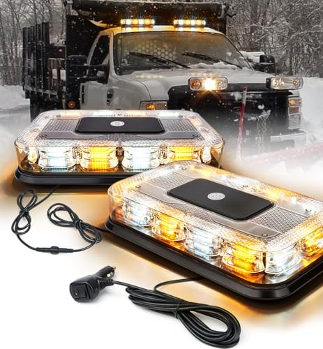 LUMENIX 72 LED Roof Top Strobe Beacon Lights Magnetic Mount 2-in-1 Warning Flashing Emergency Mini Light Bar for Construction Vehicles Snowplow Tow Trucks Postal Mail Cars - White Amber