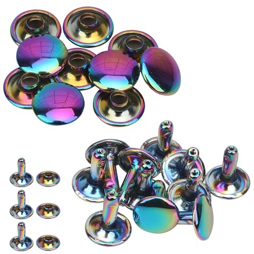 Trimming Shop Rainbow 10mm Double Cap Rivets, Tubular Metal Studs, 10 Sets | Tubular Metal Studs for Leathercraft, Sewing, Clothing Repair, Handbag, Belts, DIY