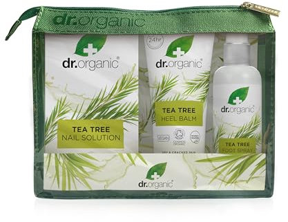 Dr Organic Tea Tree Foot & Nail Travel Set, Gift Set, Deodorising, Dry & Cracked Feet, Summer Feet, Purifying, Vegan, Cruelty-Free, Paraben & SLS Free, Certified Organic, 3 pack