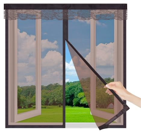 Mosquitera Ventana Magnetica 140x140cm,Cortina Mosquitera Anti Insectos para Ventanas y Puertas, Fácil de Instalar sin Taladrar,Deja Entrar Aire Fresco y Deja Fuera a los Insectos,Marrón
