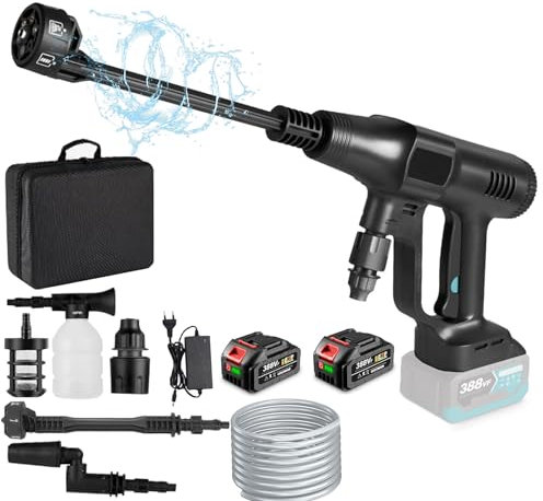Akku Hochdruckreiniger-3-Stufiger Max 200 Bar Mobiler Hochdruckreiniger Akku mit 6-IN-1 Düse und Verstellbar Winkeln Düse | Tragbarer Hochdruckreiniger für Makita 18V Akku (Schwarz mit 2 Batterie)
