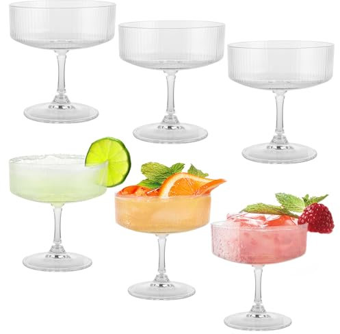 ZOFUN Lot de 6 Verres à Champagne Art Deco 200 ml - pour Champagne, Expresso, Cocktail, Long Drink, Vin Rouge et Blanc en Cristal