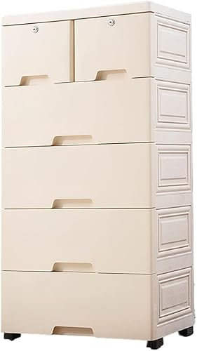 CONGRUI Aufbewahrungsschrank, Spind, Kinderschrank, große Kapazität, Schublade, mehrschichtiger Kunststoff, für Wohnzimmer, Schlafzimmer, Kinderzimmer (Beige, 3 Ebenen)