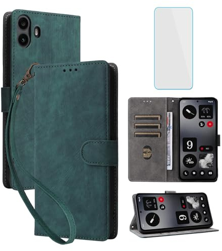 IUQXU RFID Wallet Phone Case for Nothing CMF Phone 1 Green | with Screen Protector,Leather Flip Cover,Card Slot,Kickstand,Mobile Phone Case for Nothing CMF Phone1 CMFPhone1 CMFPhone 1