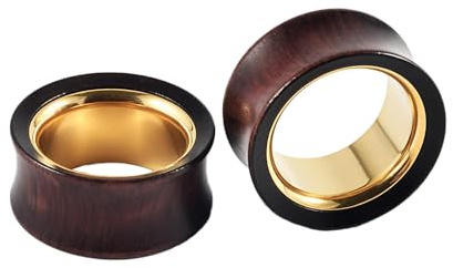 Hoisy Holz Tunnel 8mm, Ear Gauges Plugs Gold Flesh Tunnel Ohrring Edelstahl Piercing Jewellery 0G