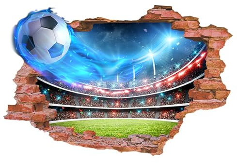 YunBey 3D Wandtattoo Fussball, selbstklebend & für Kinderzimmer | Fußball Wandsticker, großes Set 68x45 cm, Durchbruch-Design, für Jungen Schlafzimmer, Deko, selbstklebend, abnehmbar